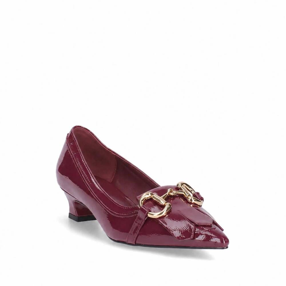 NEW EXE women's patent chain-bit pointed toe pump heels in burgundy